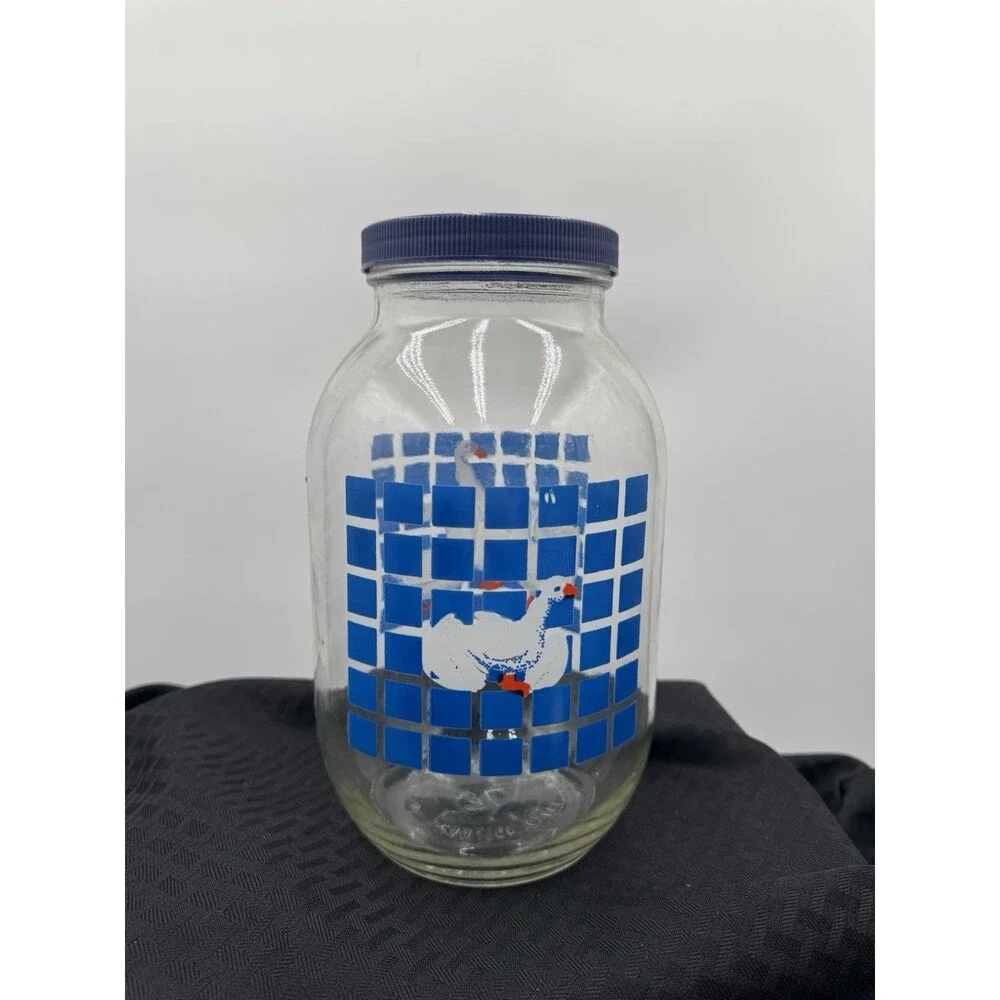 Carlton Glass Canister 3L collector Jar Vintage Geese Goose Duck Blue with Lid